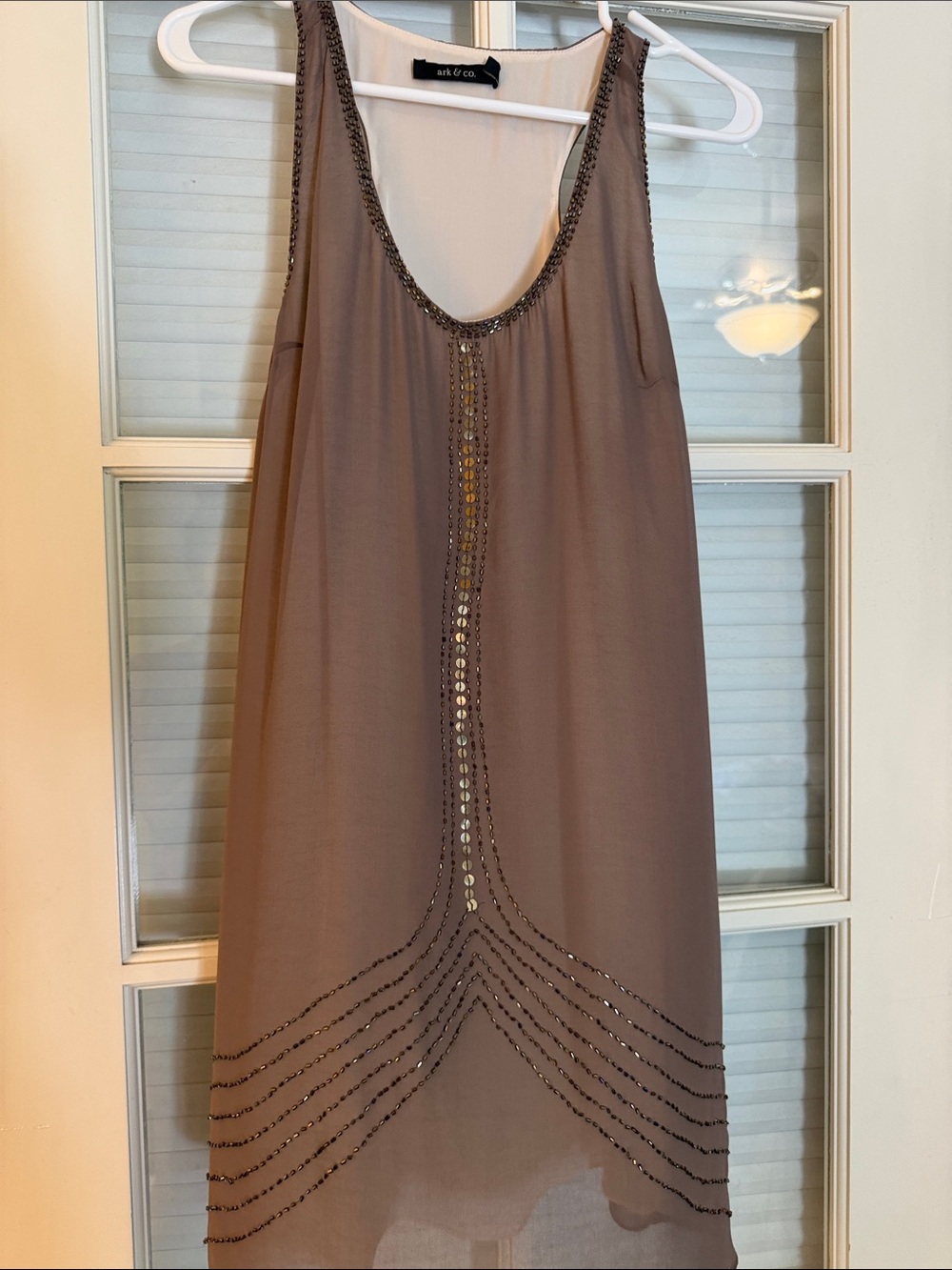 Ark & Co Taupe Beaded Sleeveless Dress